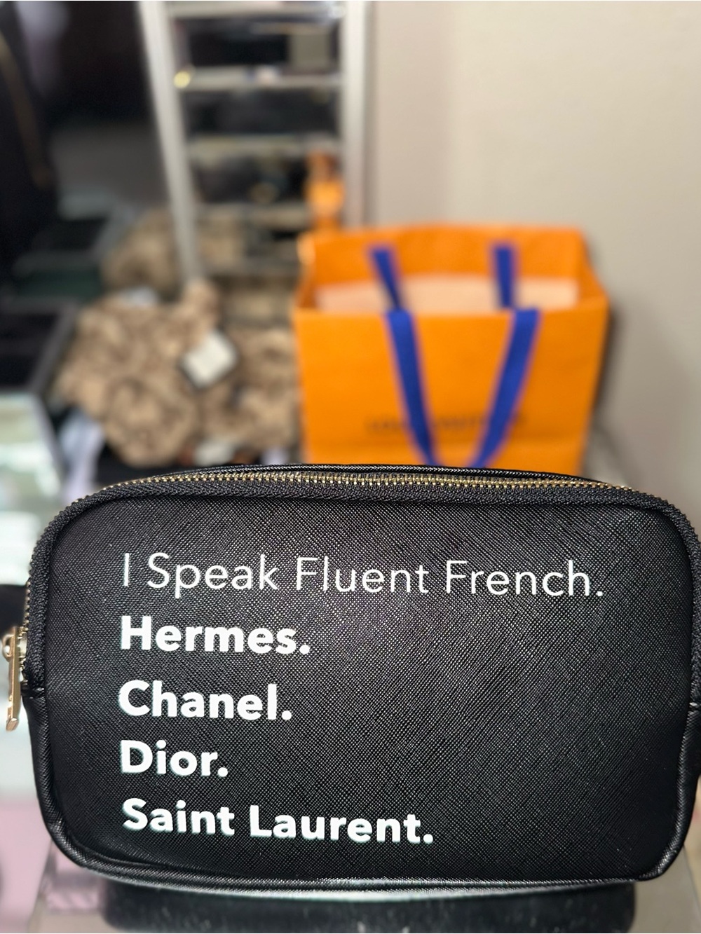 Black Mini Belt Bag with White Text Print